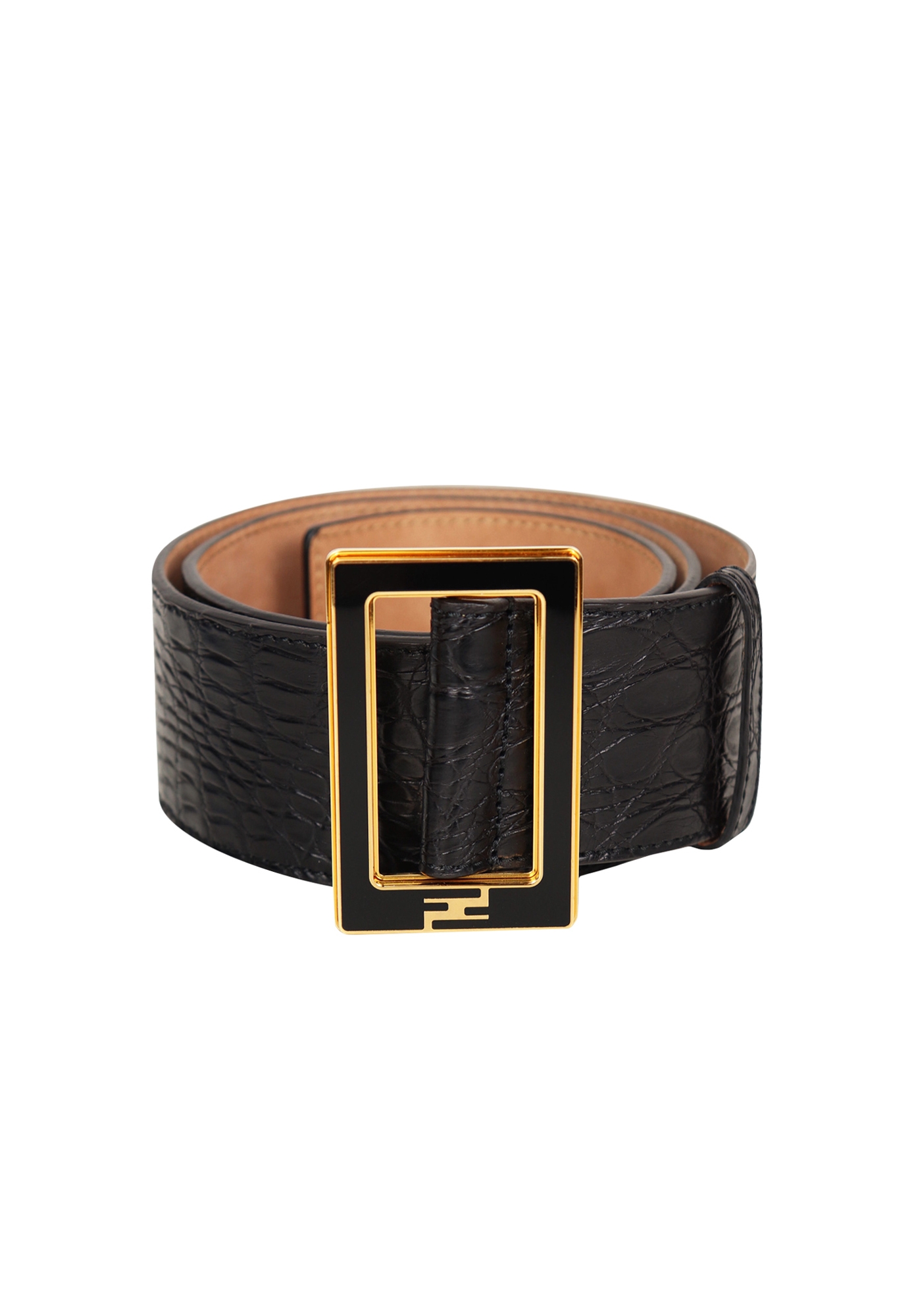 Черный ремень Fendi с тиснением